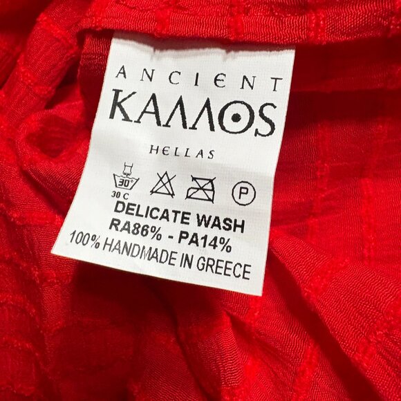 Ancient Kallos Tomata Kong Kaftan dress one size red orange beach Greece OS maxi - Picture 7 of 9